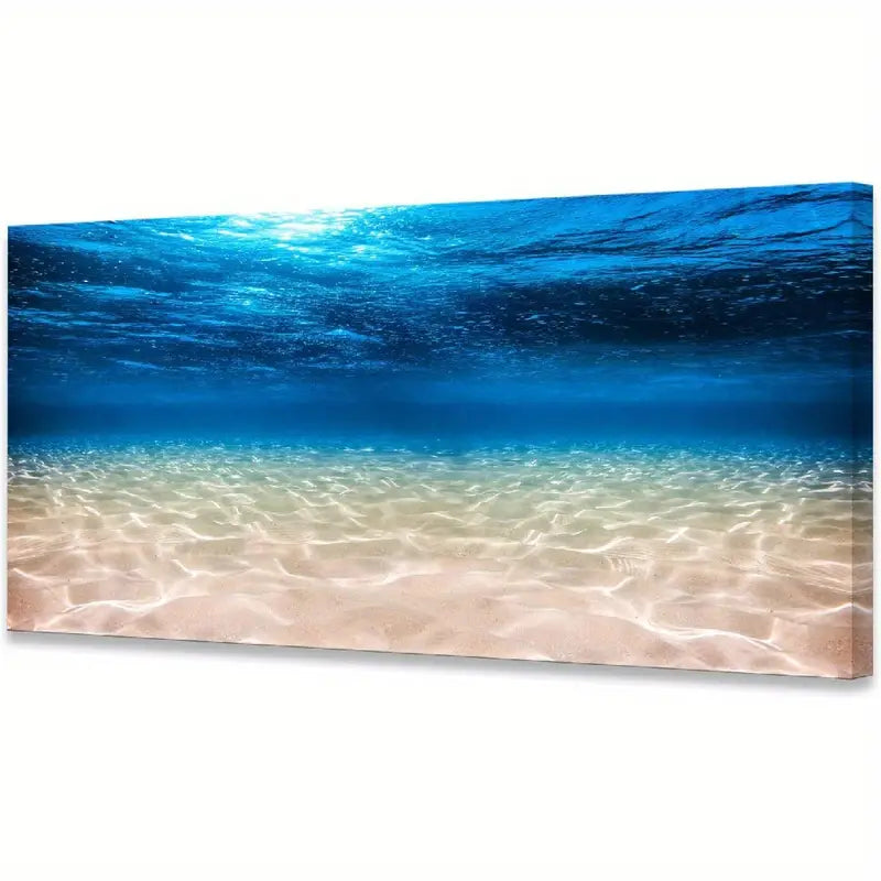 Underwater Ocean Blue Seascape Sunlight & Sand Wall Art canvas office home room framed 120x60cm