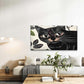Black Cat And Leaf Pattern Wall Art Canvas Office Home Room Framed 80x45cm