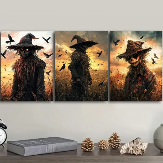 3pcs Rustic Farmhouse Scarecrow Metal Print Ready to Hang Art
