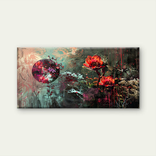 Dark Abstract Floral Art Wall Art Canvas Office Home Room Framed 80x45cm