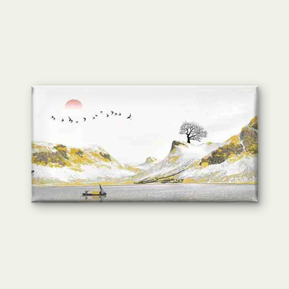 Mountains & Lake with Birds Wall Art Canvas Office Home Room Framed 120x60cm