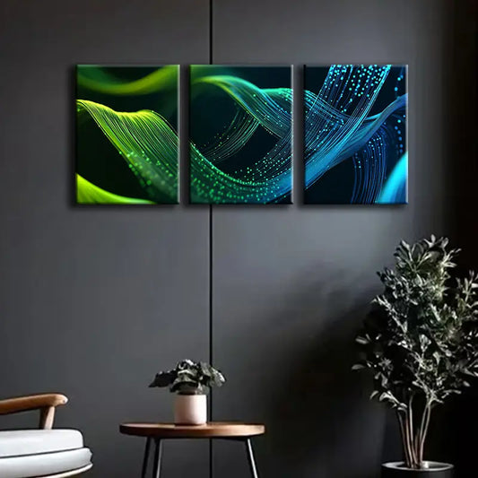 3pcs Green Digital Art Metal Print Ready to Hang Art