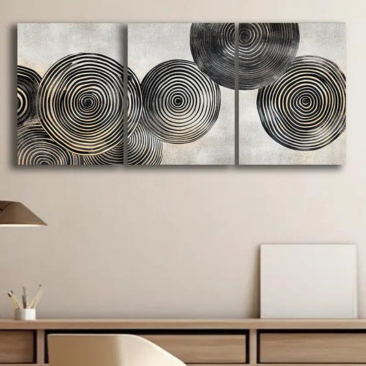 3pcs Round wood grain pattern Metal Print Ready to Hang Art