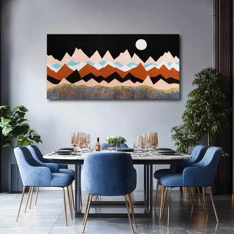 Geometric Colorful Full Moon Wall Art canvas office home room framed 120x60cm