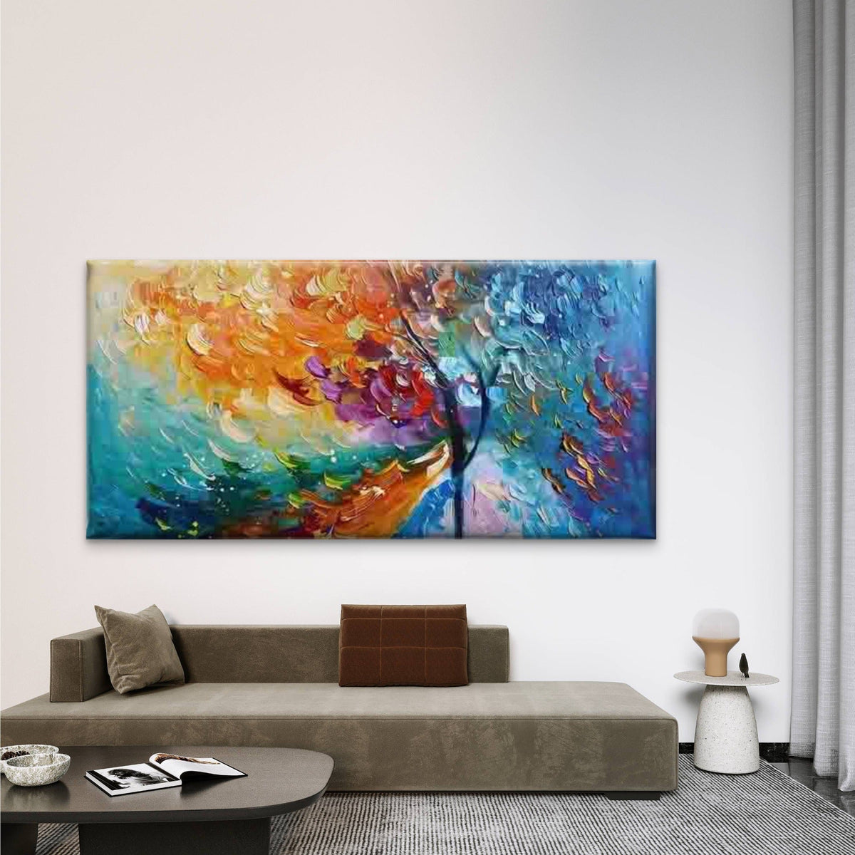 Vibrant Abstract Tree Design Wall Art Canvas Office Home Room Framed 80x45cm