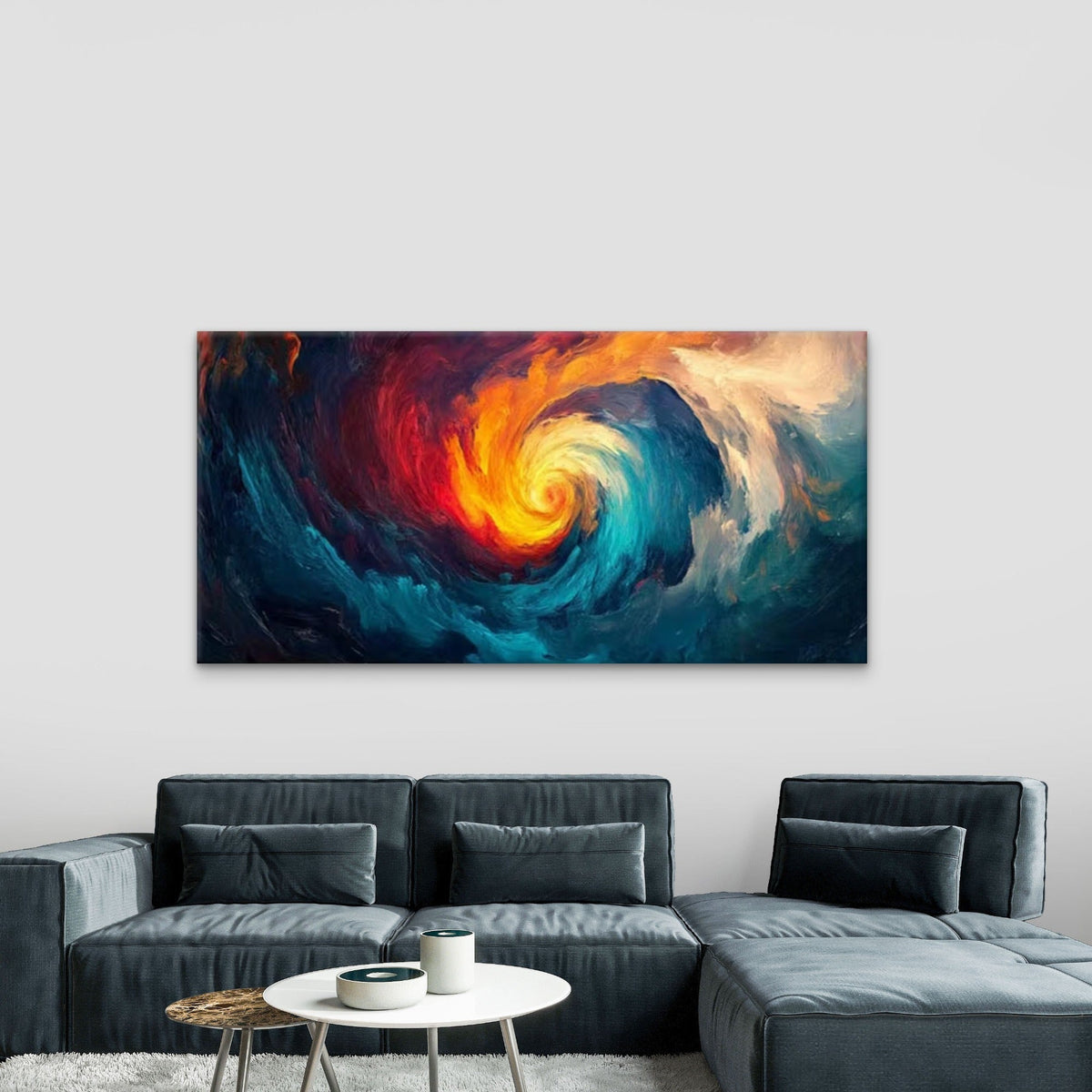 Blue, Orange, Red Abstract Wall Art Canvas Office Home Room Framed 80x45cm