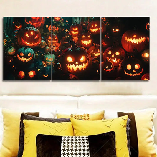 3pcs Pumpkins with different faces Metal Print Ready to Hang Art