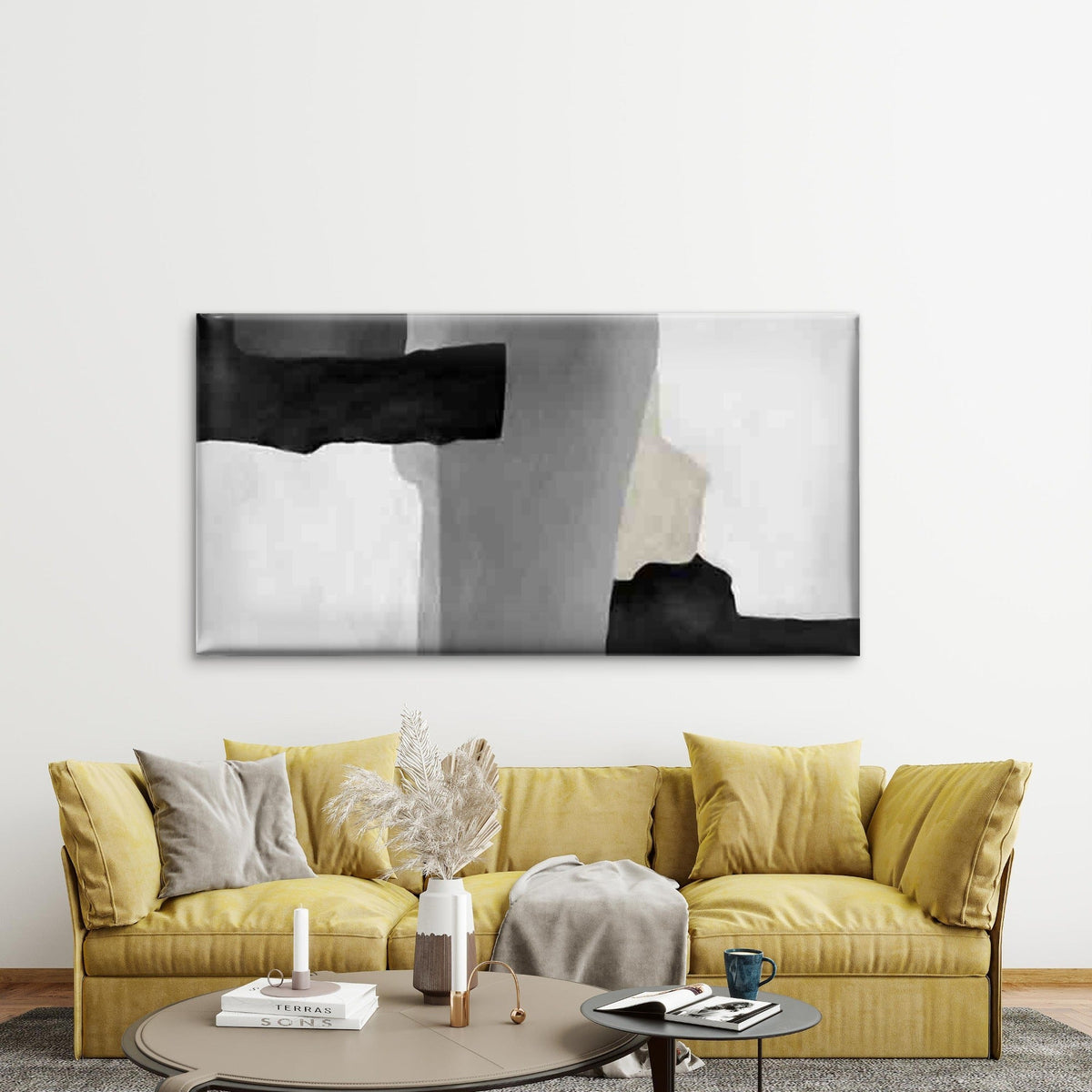 Black and Gray Abstract Wall Art Canvas Office Home Room Framed 120x60cm