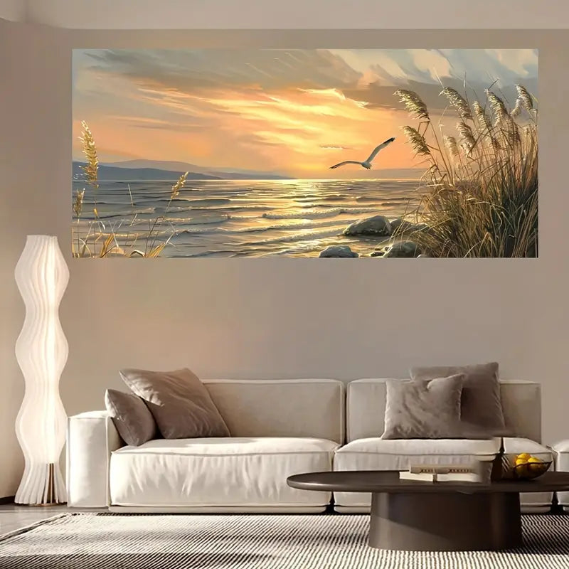 Golden Sunset Beach wall canvas office home room framed 120x60cm