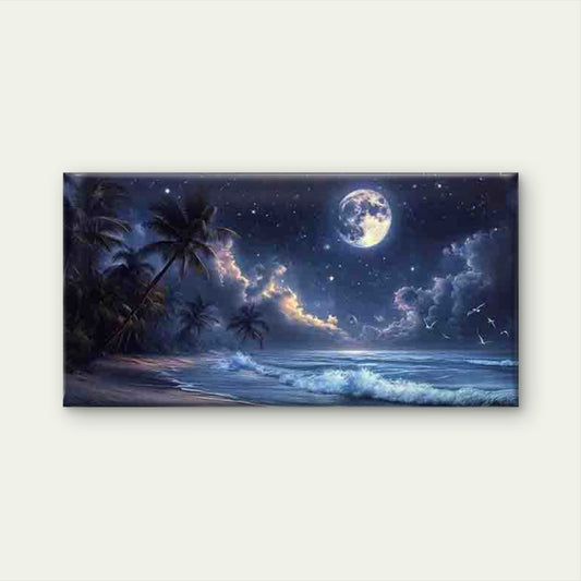 Palm Trees, Starry Night Sky Wall Art Canvas Office Home Room Framed 80x45cm