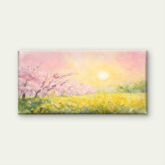 Spring Meadow at Sunrise Wall Art Canvas Office Home Room Framed 80x45cm