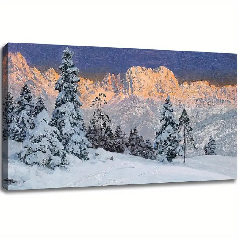 Winter Snow Blue Nature Mountain & Trees Wall Art canvas office home room framed 120x60cm