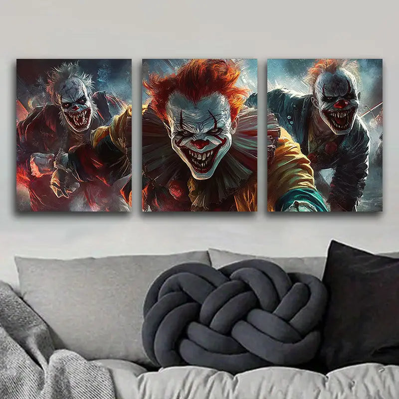 3pcs Vibrant Clown Trio Metal Print Ready to Hang Art
