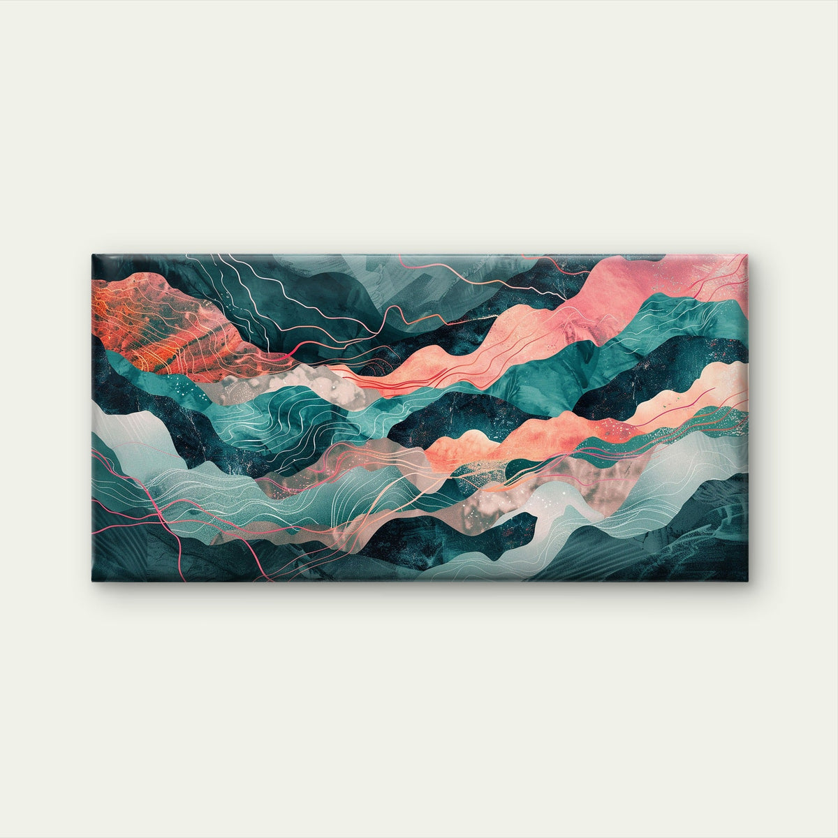 Modern Abstract Teal Coral Pink Wall Art Canvas Office Home Room Framed 120x60cm