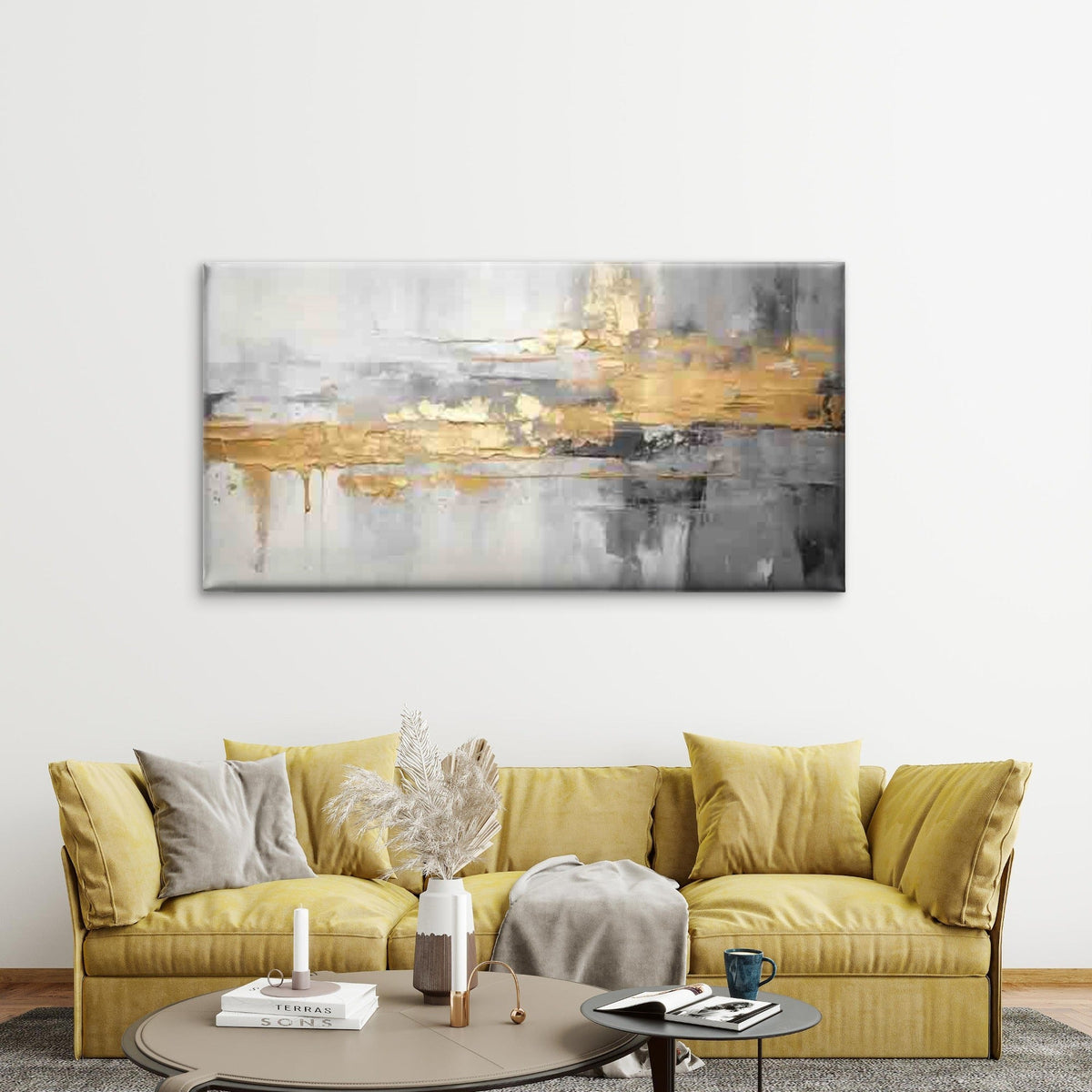 Modern Abstract with Accent Wall Art Canvas Office Home Room Framed 80x45cm