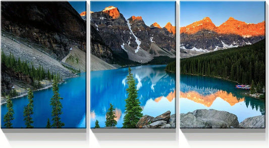 3pcs Scenic Turquoise Lake & Mountain Metal Print Ready to Hang Art