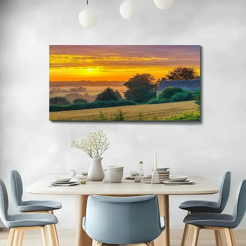 Cotswolds Countryside Sunset Wall Art canvas office home room framed 120x60cm