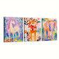 3pcs Colorful Animal Art, Horse, Lion and Elephant Metal Print Ready to Hang Art