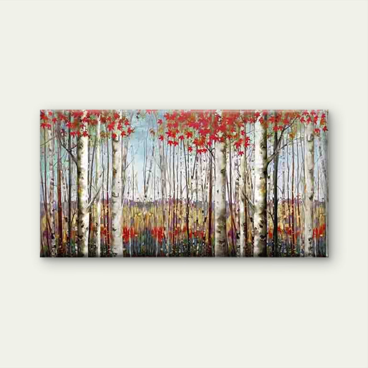 Autumn Birch Trees with Leaves Wall Art Canvas Office Home Room Framed 120x60cm