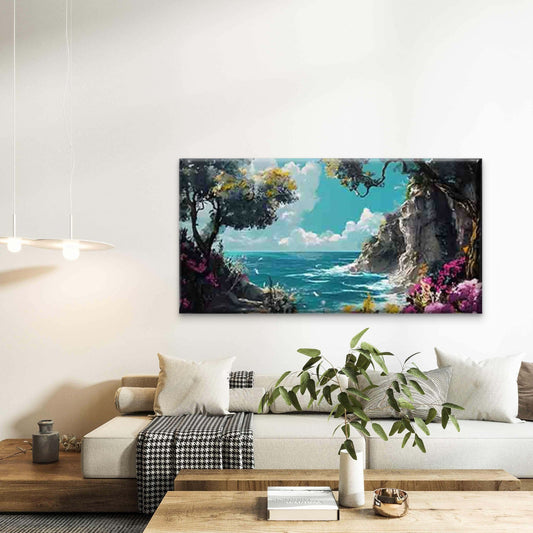 Coastal Mountain Landscape Wall Art Canvas Office Home Room Framed 80x45cm
