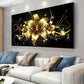 Black & Golden Floral Lily Wall Art wall canvas office home room framed 120x60cm