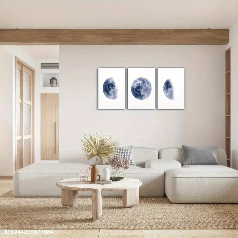 3pcs Blue Planet, Space Moon, Minimalist Style Metal Print Ready to Hang Art