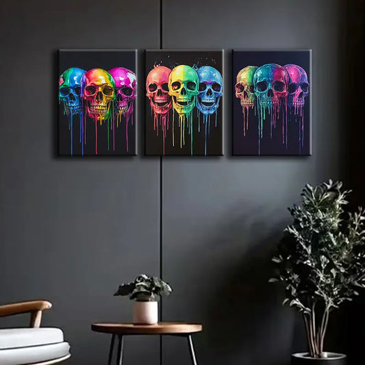3pcs Colorful Skeleton Metal Print Ready to Hang Art