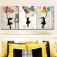 3pcs Featuring a Girl with Balloons Metal Print Ready to Hang Art