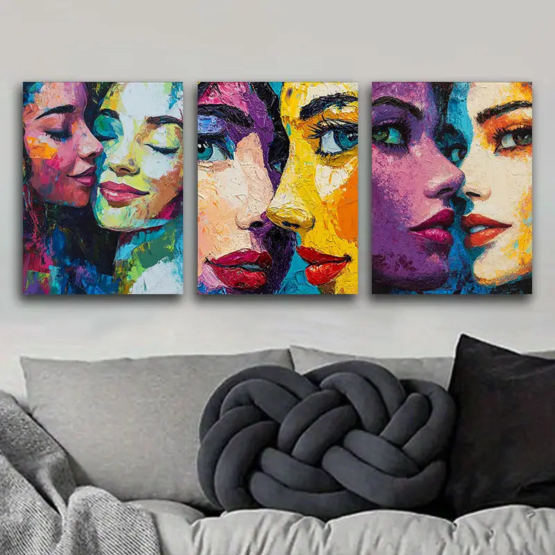 3pcs Abstract Two Beautiful Women Painting Metal Print Ready to Hang Art