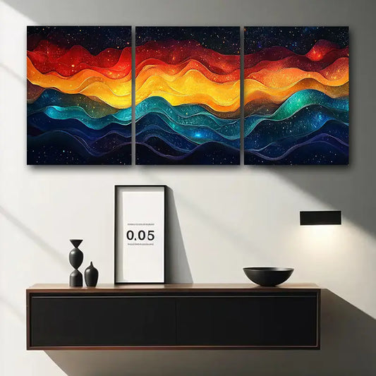 3pcs Luxurious Cloth Material, Colorful Waves Design Metal Print Ready to Hang Art
