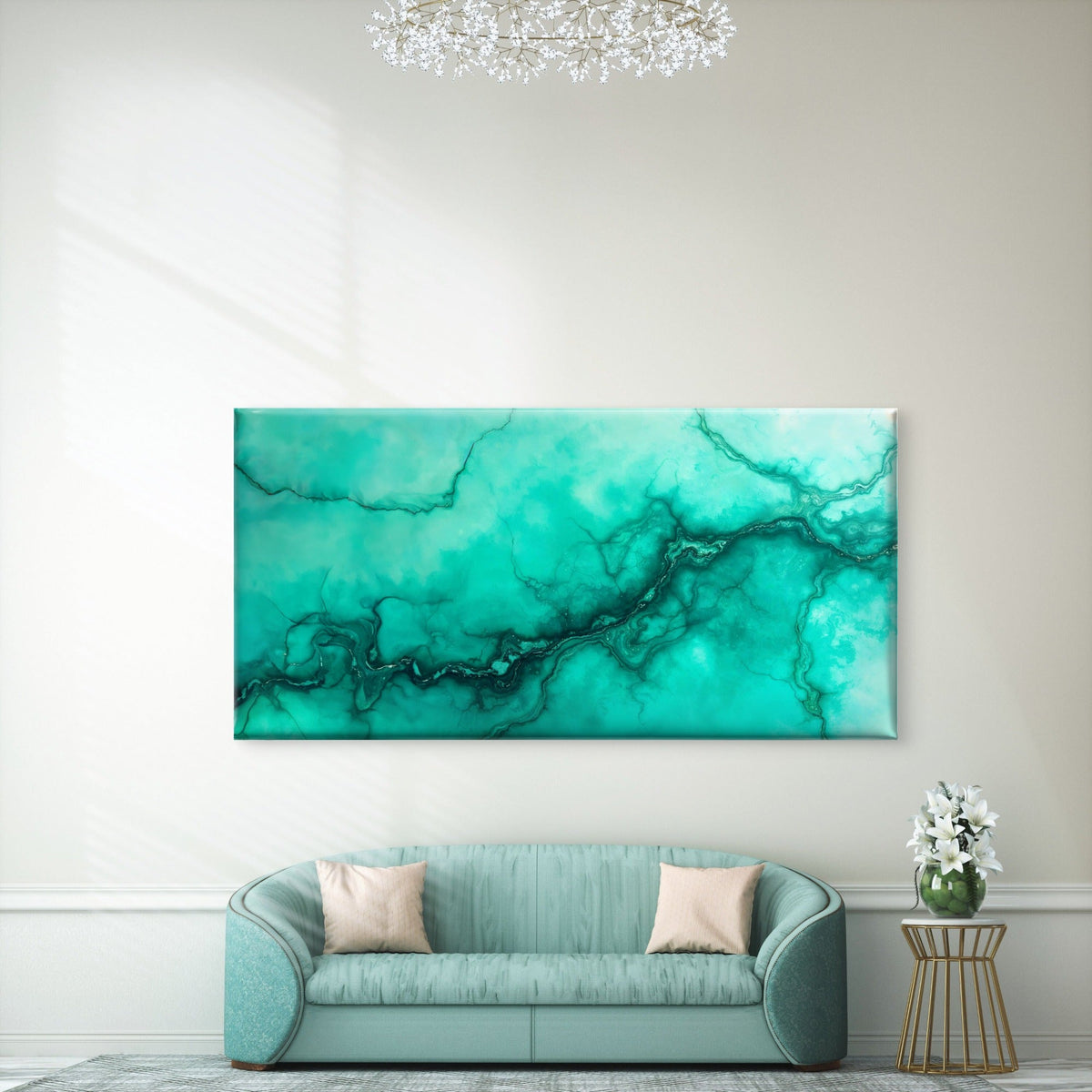 Turquoise Marble Vein Texture Wall Art Canvas Office Home Room Framed 120x60cm