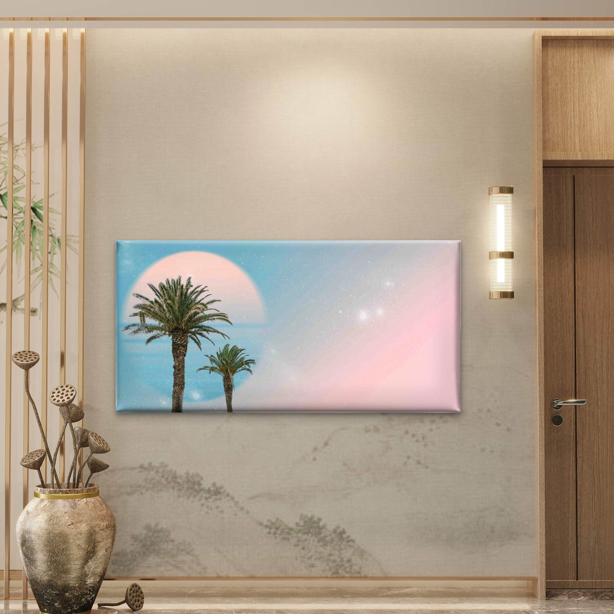 Surreal Landscape Palm Tree Wall Art Canvas Office Home Room Framed 80x45cm