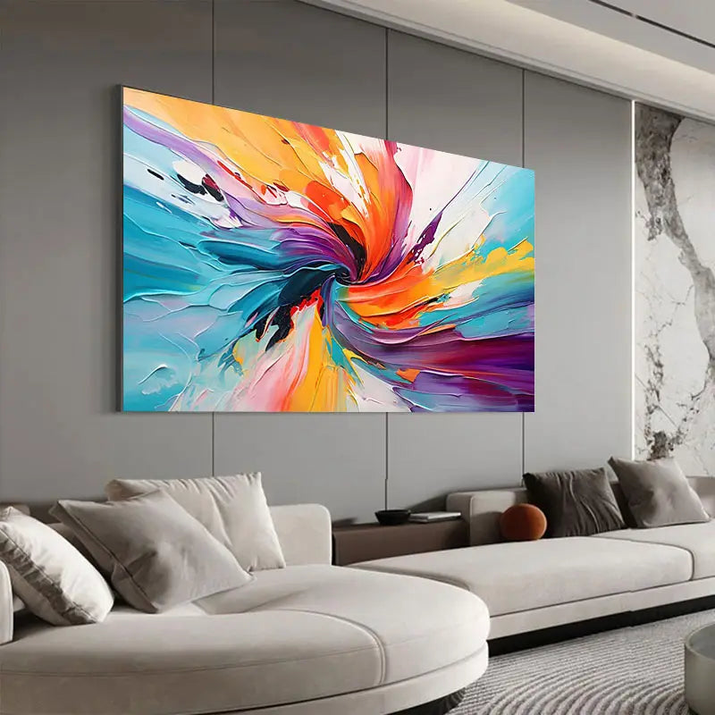Rainbow Swirl Textured Art wall canvas office home room framed 120x60cm