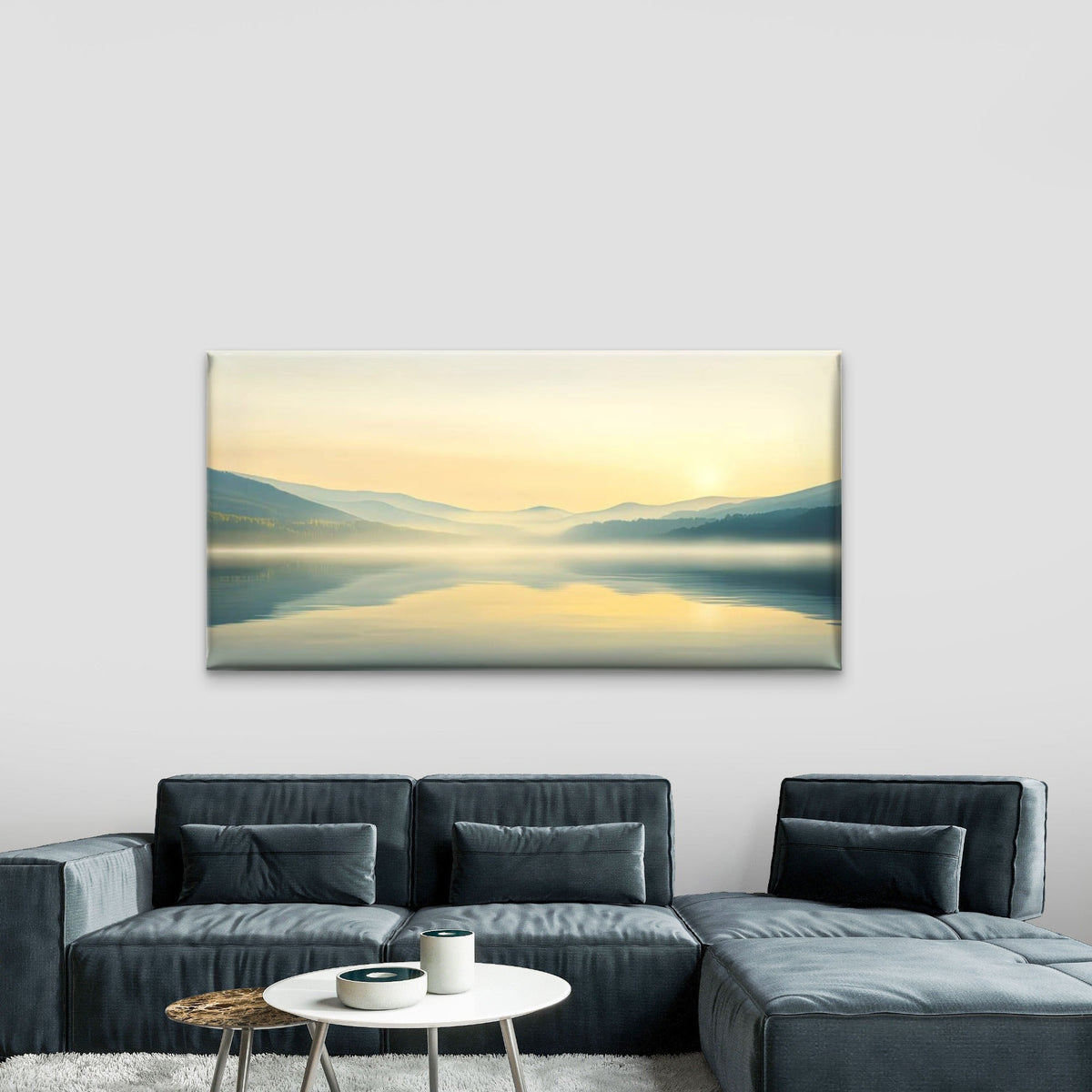 Soft Light Misty Valley Wall Art Canvas Office Home Room Framed 80x45cm