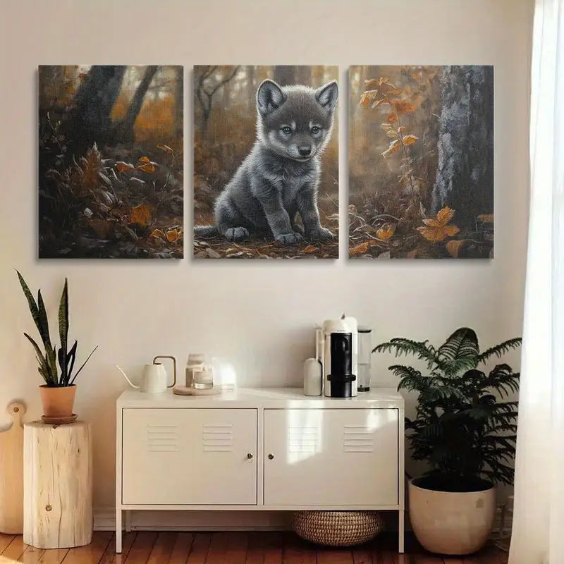 3pcs Wolf A baby Cute cub Classic Design Metal Print Ready to Hang Art