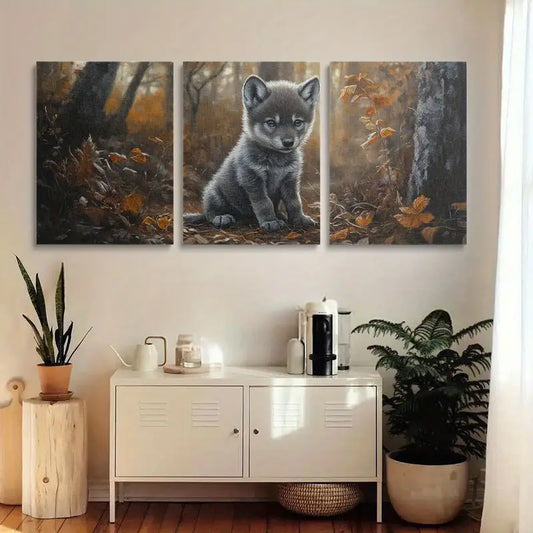 3pcs Wolf A baby Cute cub Classic Design Metal Print Ready to Hang Art