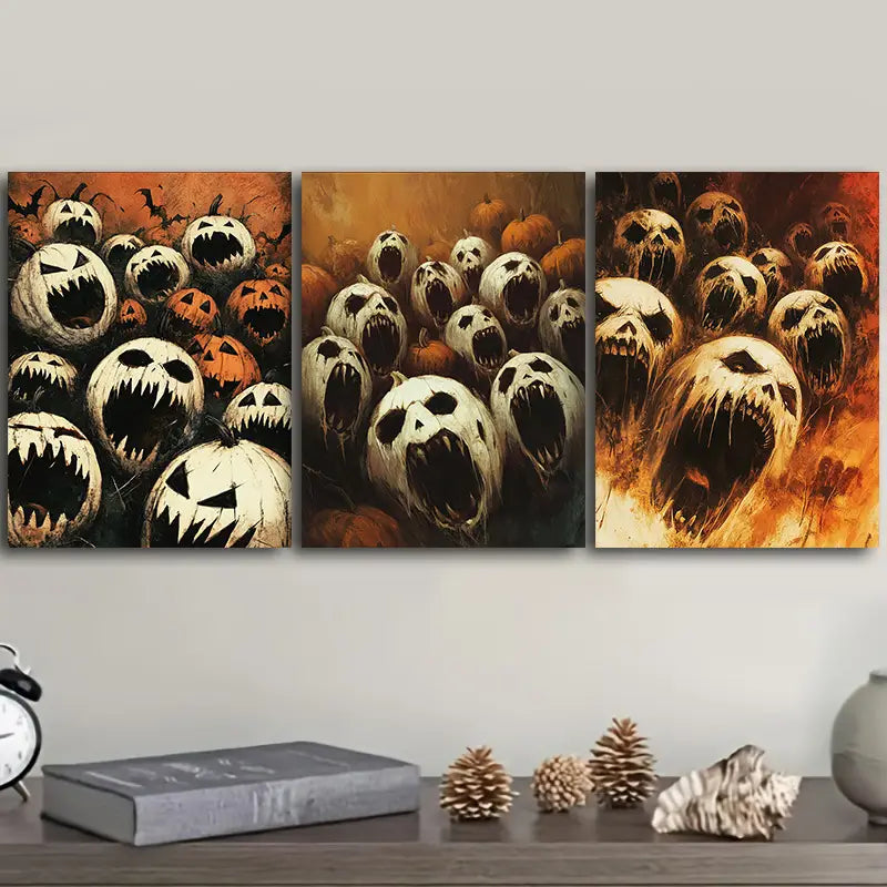 3pcs Screaming White Faces Metal Print Ready to Hang Art