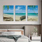 3pcs Tropical Seascape with Sand and Weathered Boat Metal Print Ready to Hang Art