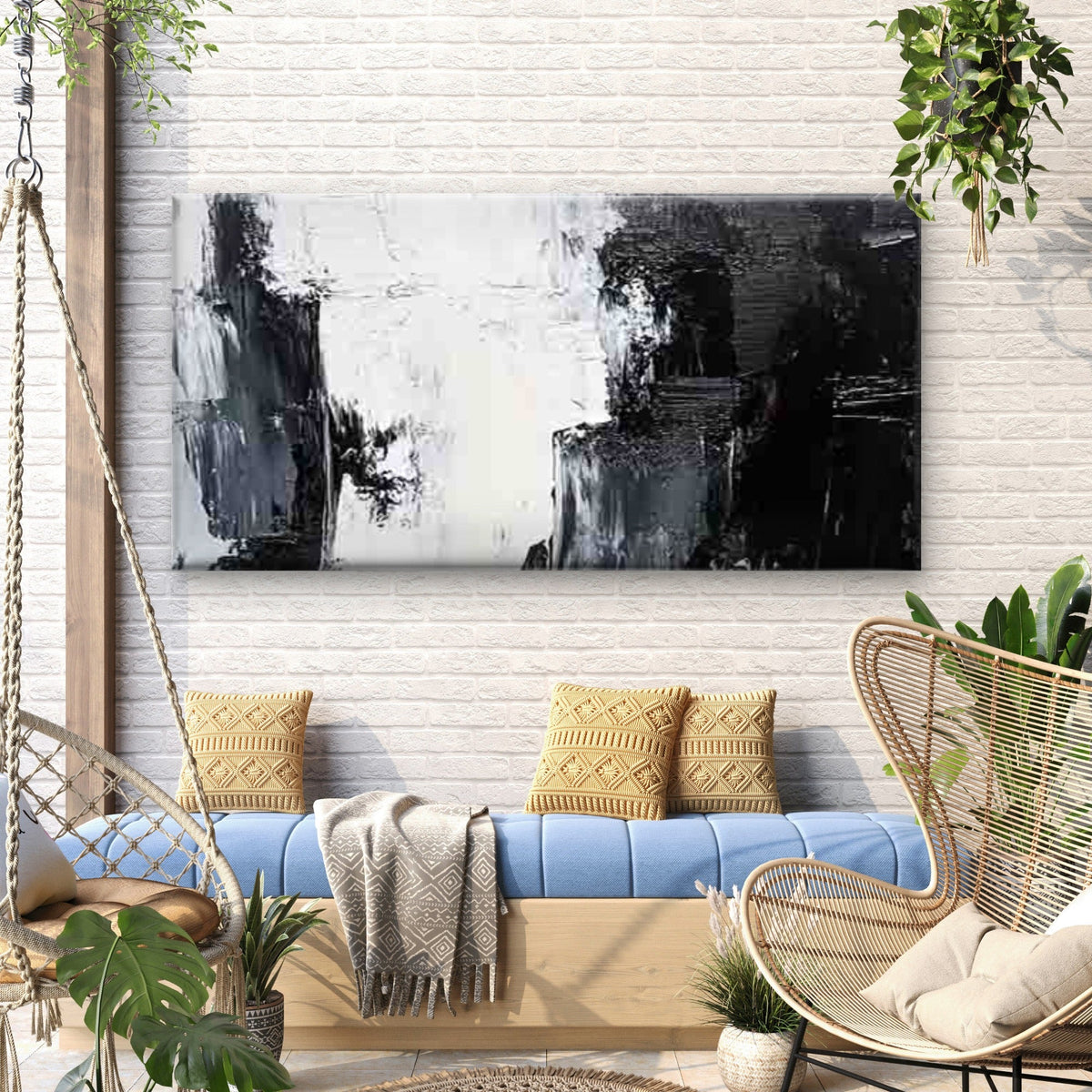 Abstract Black and White Wall Art Canvas Office Home Room Framed 80x45cm