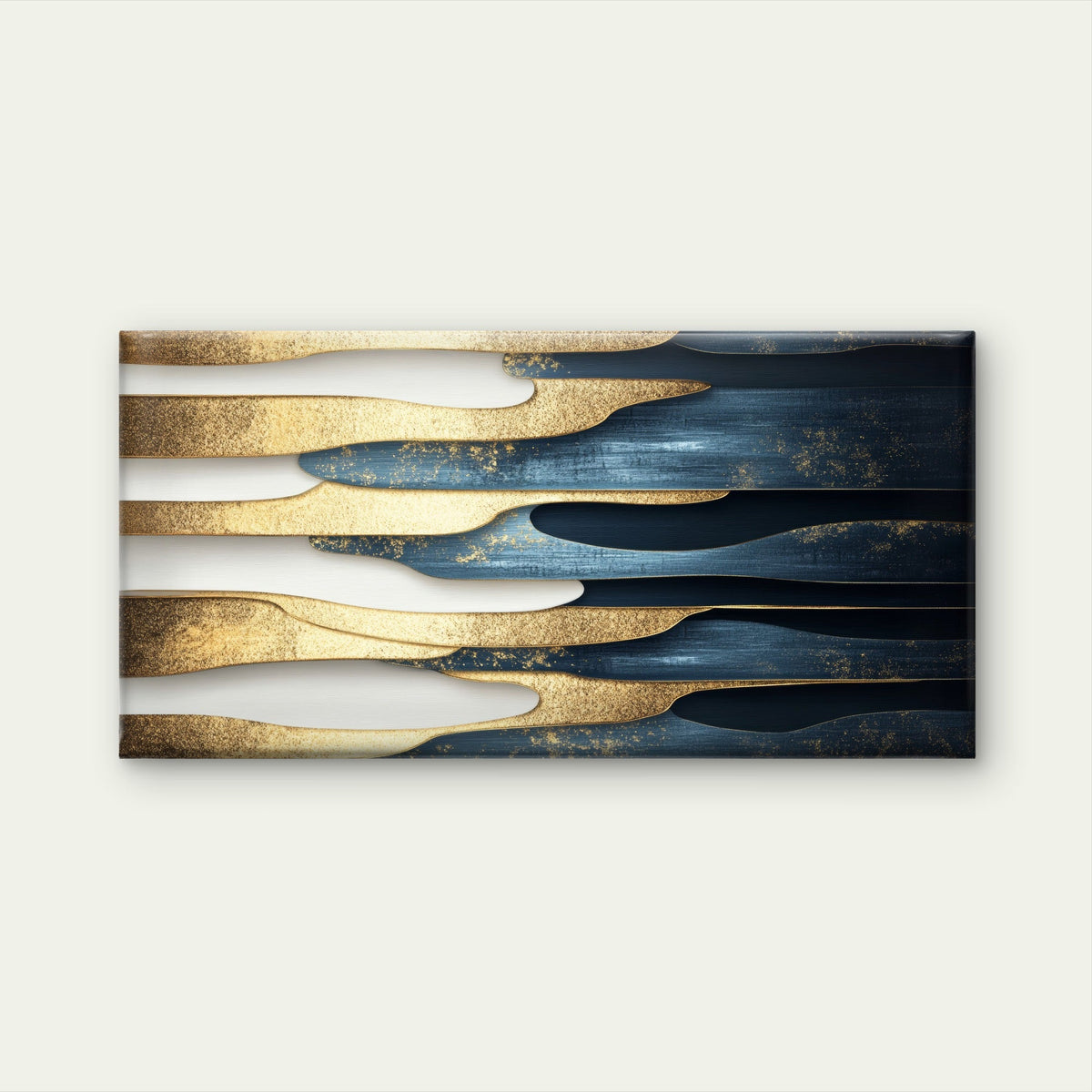 Navy Blue Gold Pattern Abstract Wall Art Canvas Office Home Framed 80x45cm