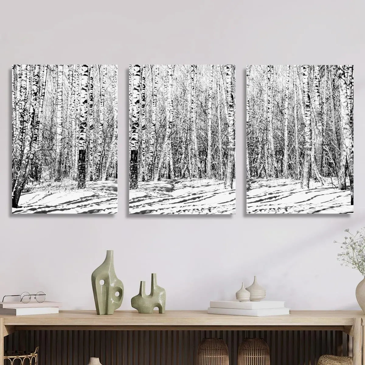 3pcs Winter Wonderland Scene with Snow Metal Print Ready to Hang Art