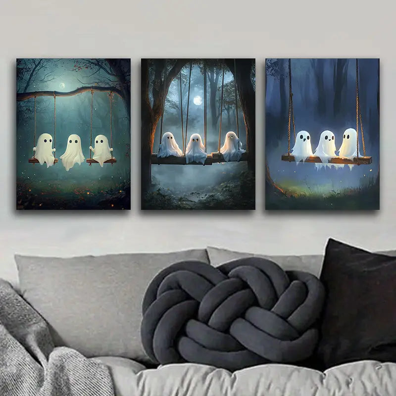 3pcs Three Cute Little Ghosts for Home Metal Print Ready to Hang Art