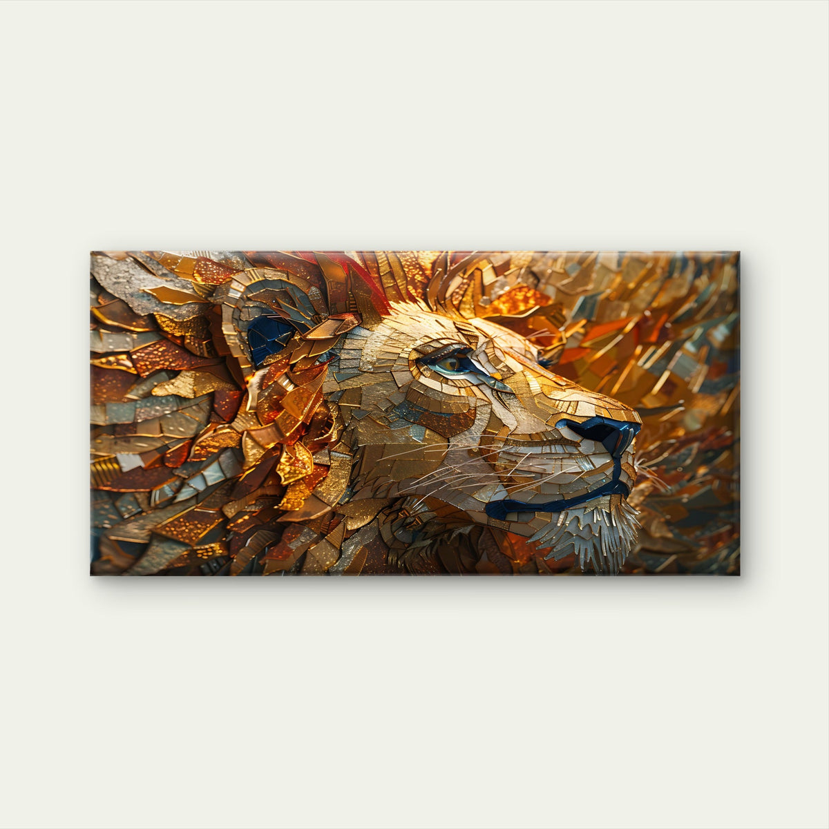 Mosaic Lion Fire Canvas Wall Art Canvas Office Home Room Framed 80x45cm
