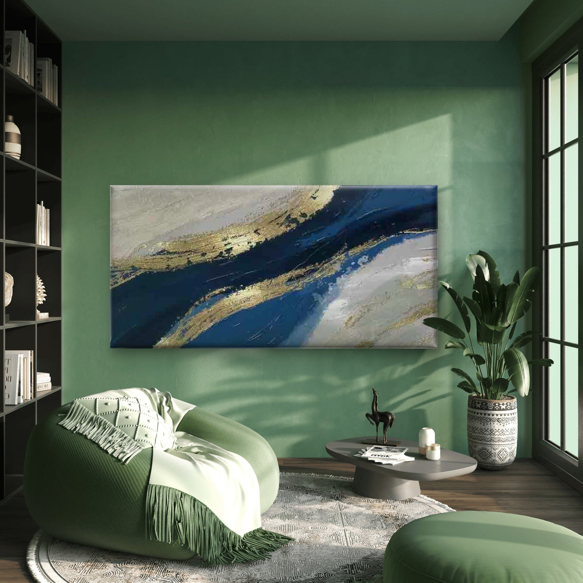 Abstract Blue & Golden Wall Art Canvas Office Home Room Framed 120x60cm