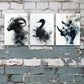3pcs Abstract Black & White Animal Prints of Sheep, Duck, Rhino Metal Print Ready to Hang Art