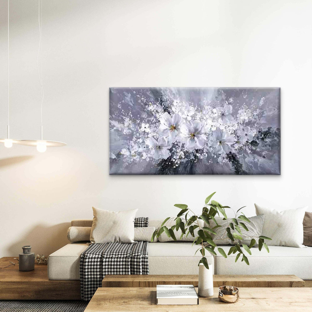 White Flowers Bursting Wall Art Canvas Office Home Room Framed 120x60cm