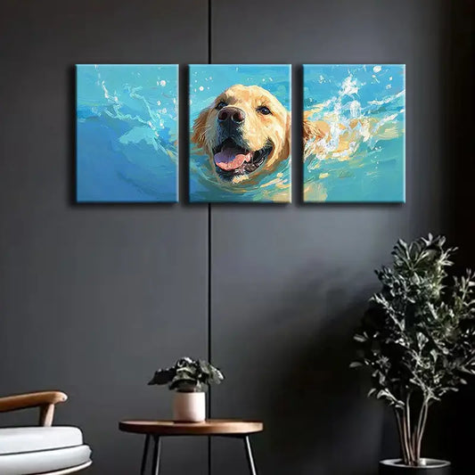 3pcs Swimming Puppy Metal Print Ready to Hang Art