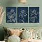 3pcs Blue-White Floral Line Art Design Metal Print Ready to Hang Art