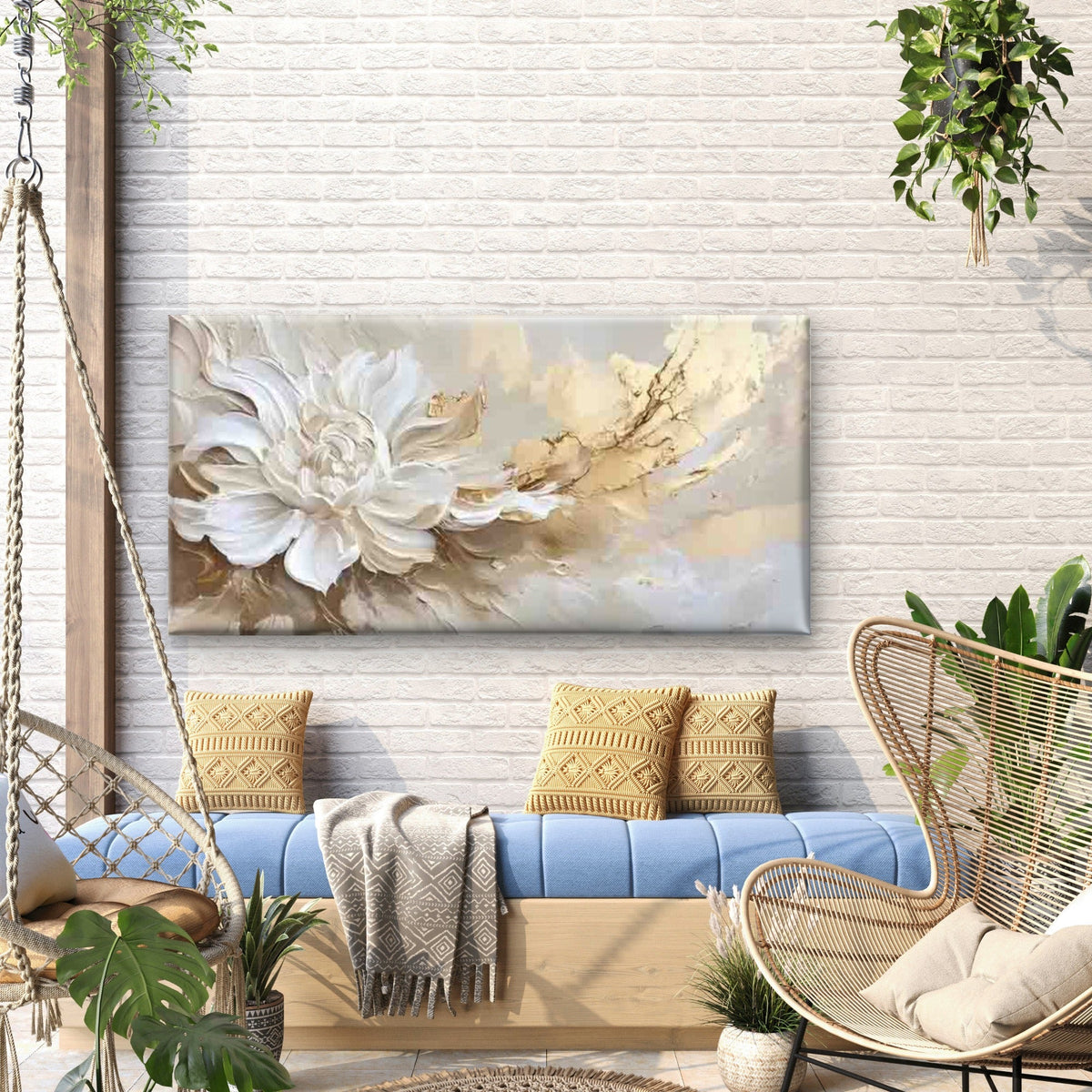 Elegant White Flower Wall Art Canvas Office Home Room Framed 120x60cm