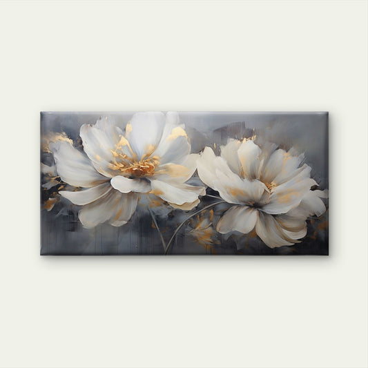 Modern Abstract White Peony Floral Wall Art Canvas Office Home Framed 80x45cm